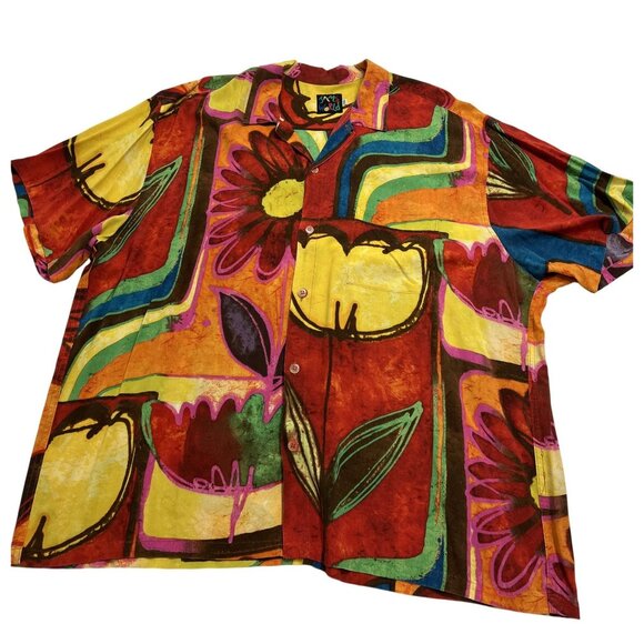 Jams World Vintage Aloha Shirt in Red Abstract Floral - Picture 1 of 4